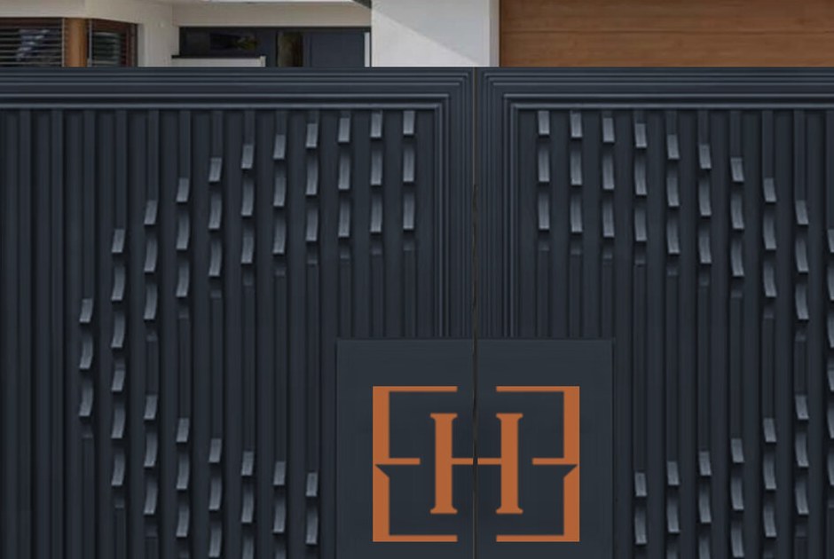 Gate post with monogram